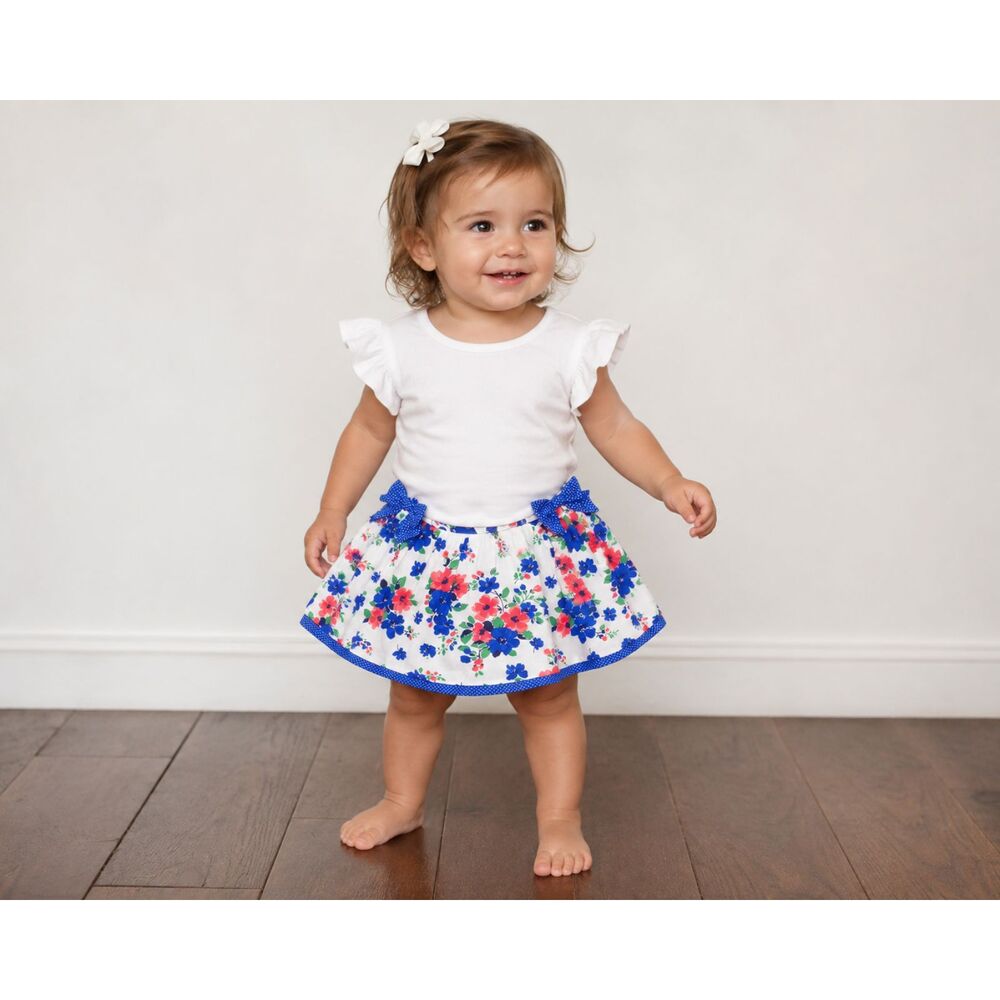 NWT Janie and Jack White/Blue/Red Floral Skirt Toddler Girl Size 18-24 Months